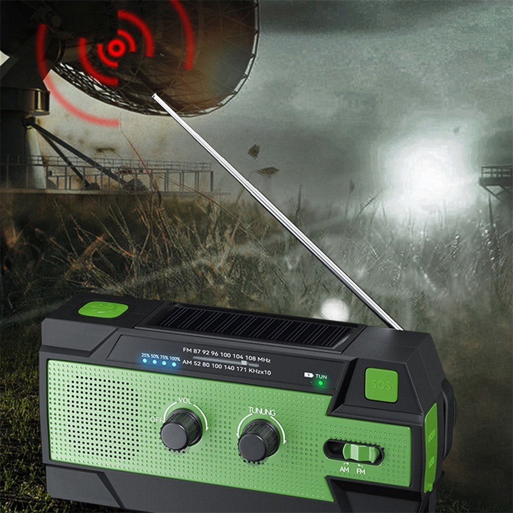 Nødgenerator med håndsving og 4000mAh hånddrevet, bærbar AM/FM solradio med LED lommelygte og SOS-alarmfunktion til udendørs nødsituationer