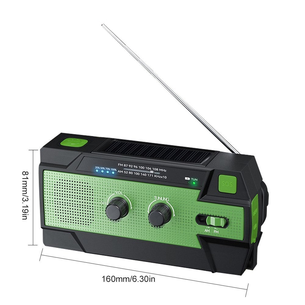 Nødgenerator med håndsving og 4000mAh hånddrevet, bærbar AM/FM solradio med LED lommelygte og SOS-alarmfunktion til udendørs nødsituationer