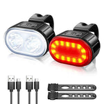 Q3 USB Rechargeable Bike Light Set IPX4 Waterproof Front and Rear Bicycle Lamps for Night Riding, 4+6 Lighting Modes