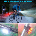 Q3 USB Rechargeable Bike Light Set IPX4 Waterproof Front and Rear Bicycle Lamps for Night Riding, 4+6 Lighting Modes