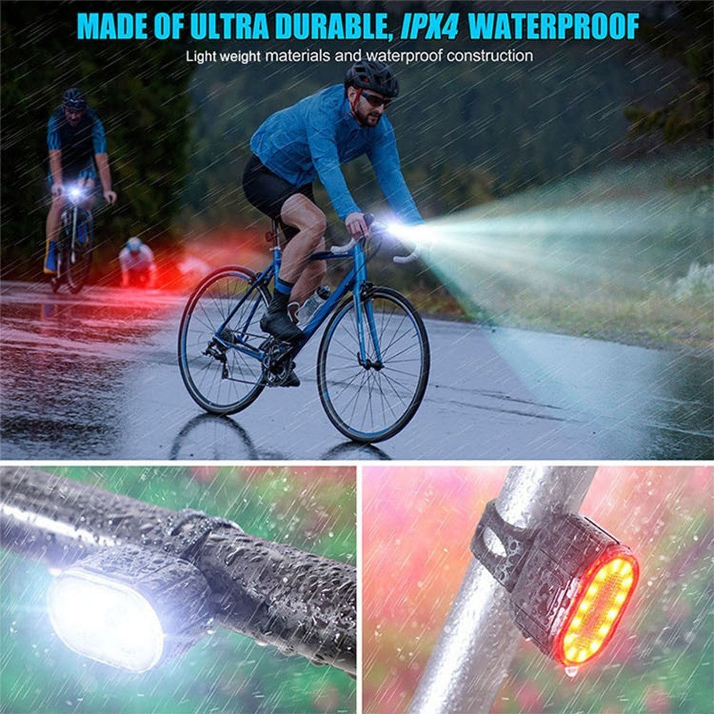 Q3 USB Rechargeable Bike Light Set IPX4 Waterproof Front and Rear Bicycle Lamps for Night Riding, 4+6 Lighting Modes