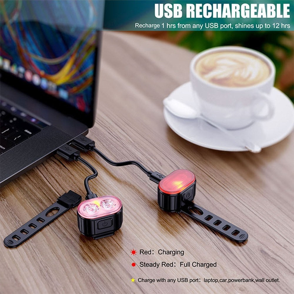 Q3 USB Rechargeable Bike Light Set IPX4 Waterproof Front and Rear Bicycle Lamps for Night Riding, 4+6 Lighting Modes