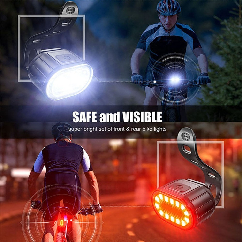 Q3 USB Rechargeable Bike Light Set IPX4 Waterproof Front and Rear Bicycle Lamps for Night Riding, 4+6 Lighting Modes