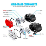 Q3 USB Rechargeable Bike Light Set IPX4 Waterproof Front and Rear Bicycle Lamps for Night Riding, 4+6 Lighting Modes