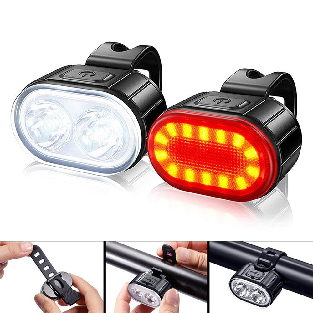 Q3 USB Rechargeable Bike Light Set IPX4 Waterproof Front and Rear Bicycle Lamps for Night Riding, 4+6 Lighting Modes