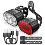 Q3 USB Rechargeable Bike Light Set IPX4 Waterproof Front and Rear Bicycle Lamps for Night Riding, 4+6 Lighting Modes