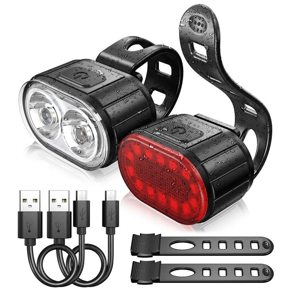 Q3 USB Rechargeable Bike Light Set IPX4 Waterproof Front and Rear Bicycle Lamps for Night Riding, 4+6 Lighting Modes