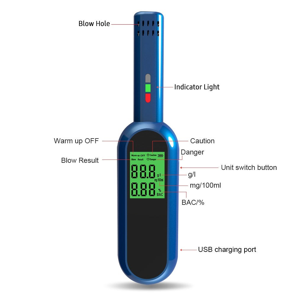 Portable Breath Alcohol Tester with LCD Screen Digital Breathalyzer Blowing Alcohol Tester Handheld Drunk Driving Detection Gauge Battery Powered (No FDA, BPA-Free)