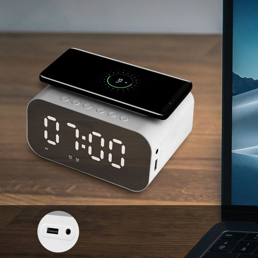 Bluetooth-compatible Speaker Digital Alarm Clock Bedside Wireless Charger Charging Station Bedroom Living Room Kitchen