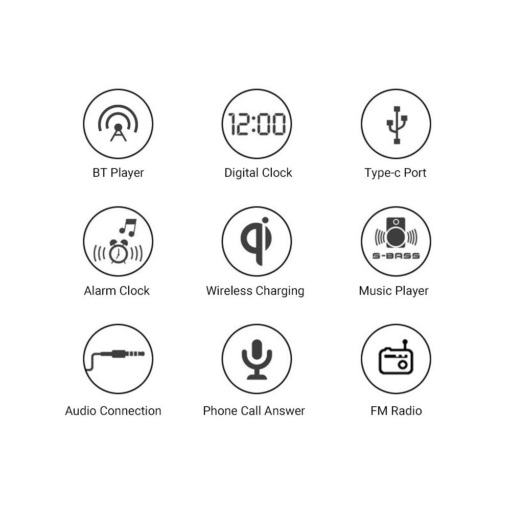 Bluetooth-compatible Speaker Digital Alarm Clock Bedside Wireless Charger Charging Station Bedroom Living Room Kitchen