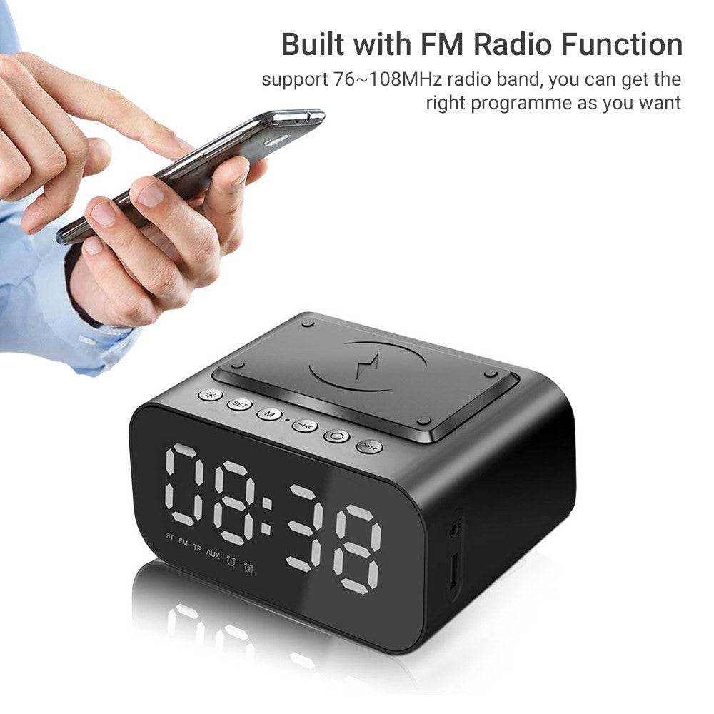 Bluetooth-compatible Speaker Digital Alarm Clock Bedside Wireless Charger Charging Station Bedroom Living Room Kitchen