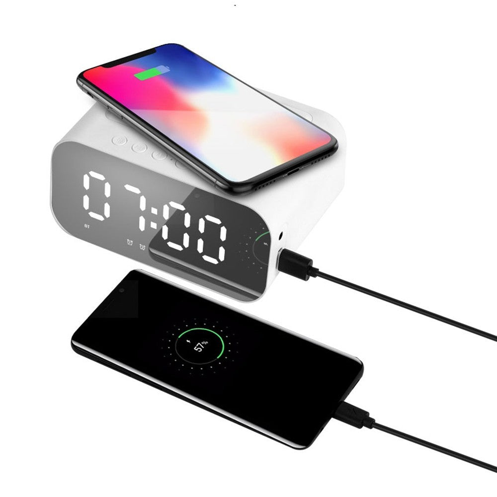 Bluetooth-compatible Speaker Digital Alarm Clock Bedside Wireless Charger Charging Station Bedroom Living Room Kitchen