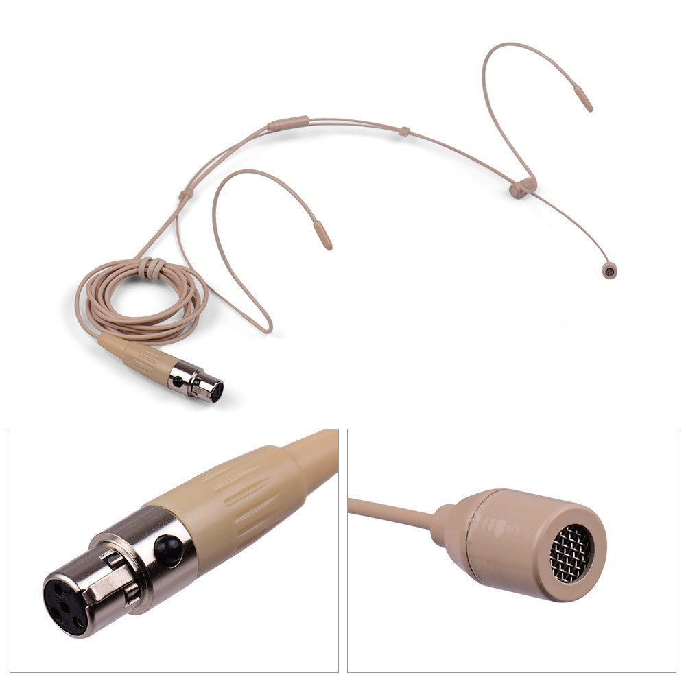 Foldable Headset Microphone Condenser Double Over Ear Earset Headworn Mic 4-pin Mini XLR Plug for Wireless System Bodypack Transmitter