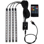 Car LED Strip Light 4Pcs 48 LED DC 12V Neon Strip Car Interior Led Decorative Lamp with Sound Active Function and Wireless Remote Control